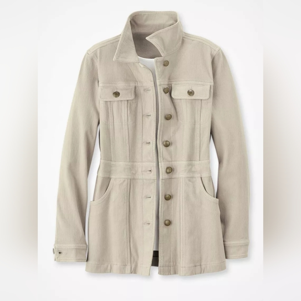 Coldwater Creek Urban Trails Knit Denim Jacket, Stone/Beige, Size XL